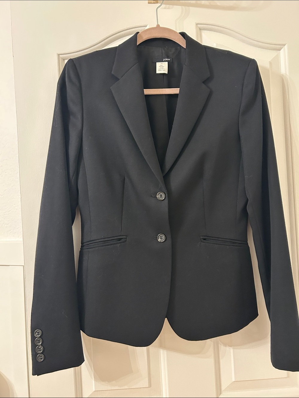 J. Crew Wool Black Women's Two-Button Tailored Blazer and Matching Pants -4 Tall